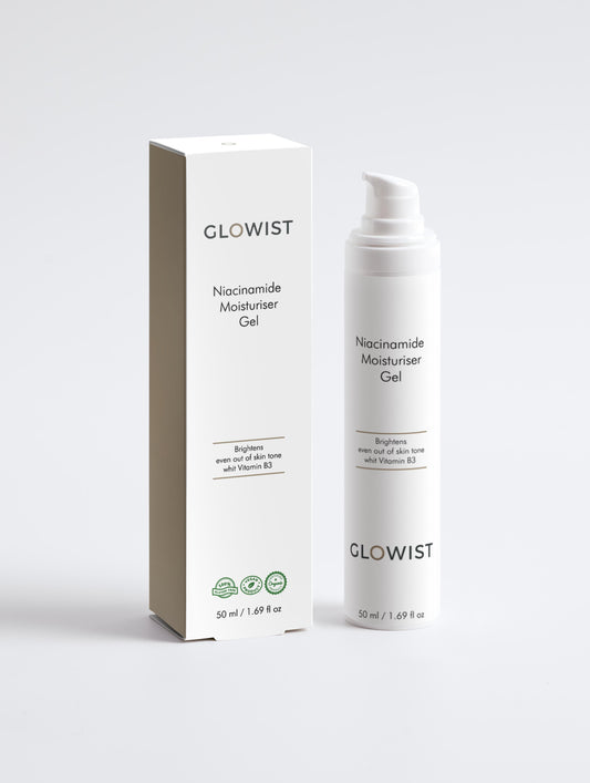 Glowist Niacinamide Moisturiser Gel bottle and packaging with Vitamin B3, 50ml skincare product
