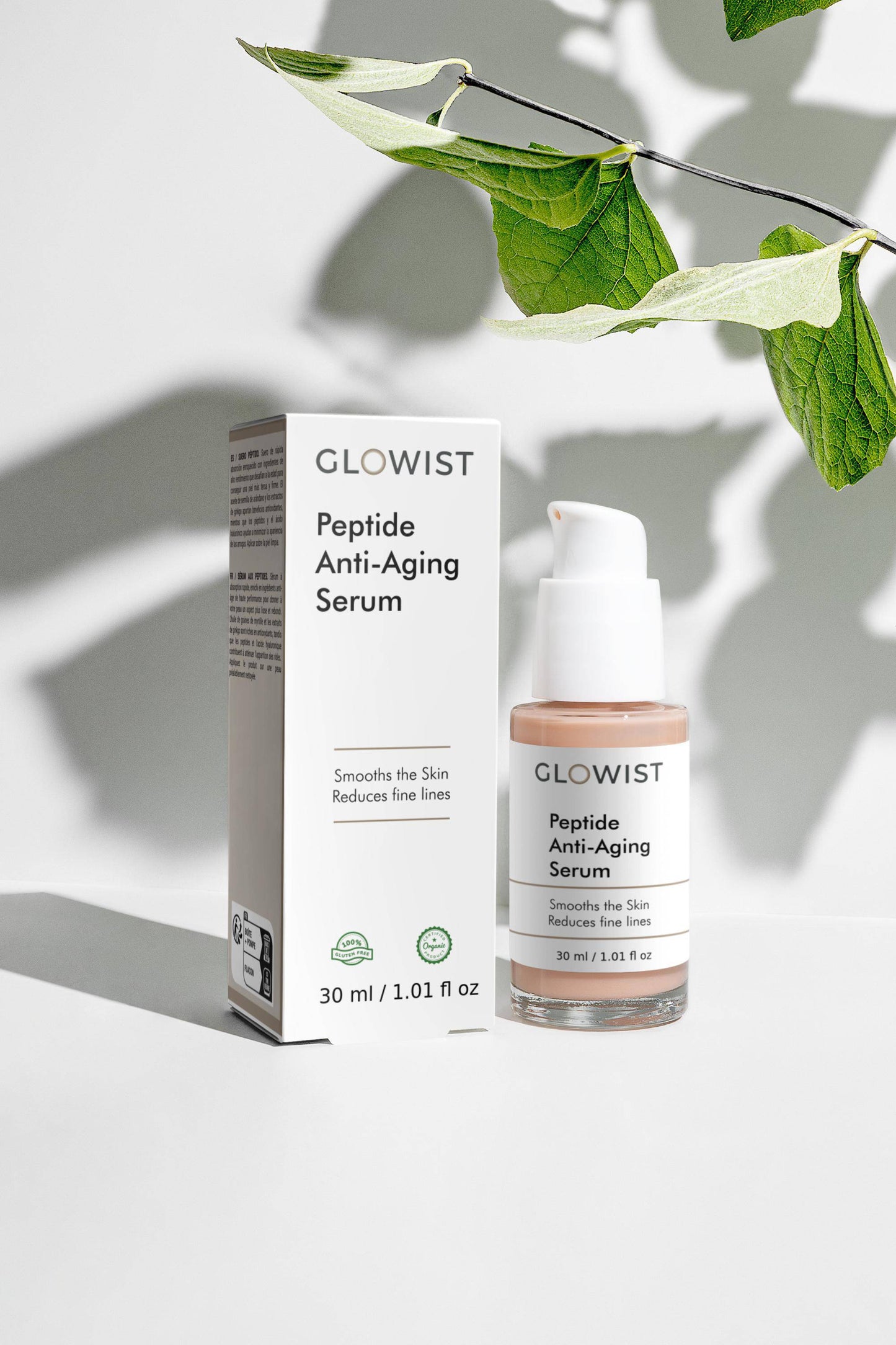 GLOWIST Peptide Renewal Serum with Hyaluronic Acid in a sleek bottle, showcasing its hydrating and rejuvenating properties.