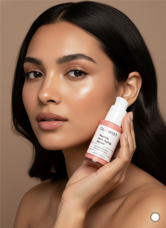 GLOWIST Peptide Renewal Serum with Hyaluronic Acid in a sleek bottle, showcasing its lightweight texture and nourishing formula.